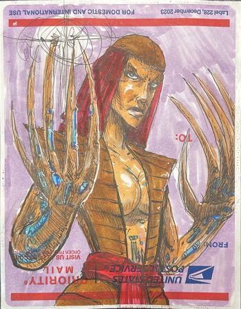 Image of LADY DEATHSTRIKE full color SLAP piece 4x5 sticker ORIGINAL ART