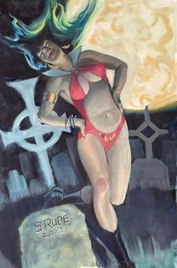 Image of Steve Rude Original Vampirella Mixed Media Painting.