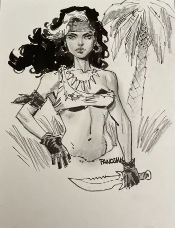 Image of Dan Panosian 9x12 Savage Land Rogue Black Ink Sketch Xmen