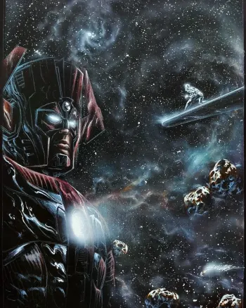 Image of Galactus and silver Surfer Black paper by Manu Silva