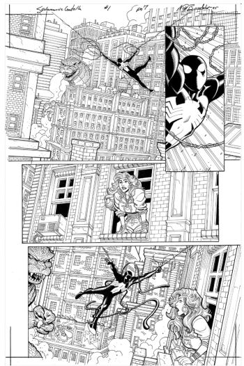Image of Godzilla VS Spider-Man issue 1 Page 7 ! Pencils/Inks By Nick Bradshaw ! Signed by Nick Bradshaw! Features Godzilla, Symbiote Spider-Man & Mary-Jane !