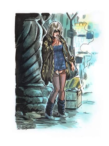 Image of Blade Runner Pris ink drawing by Tim Shinn