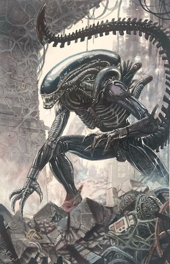 Image of Alien Acrylic and Watercolor Painting by the Escorza Brothers