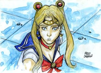Image of Sailor moon 6.5x9.2 watercolor illustration