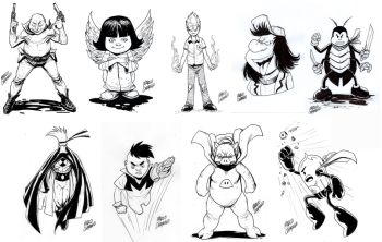 Image of 9 Mexican charcters a nine 8.5x5 inch ink pieces