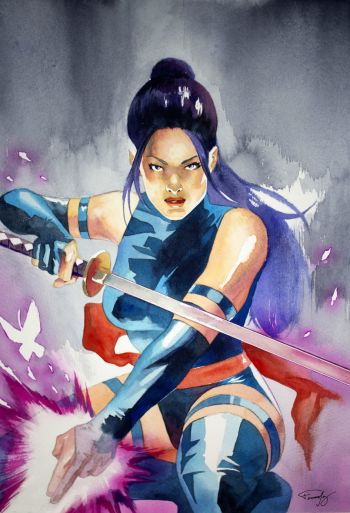 Image of Psylocke Watercolor Illustration