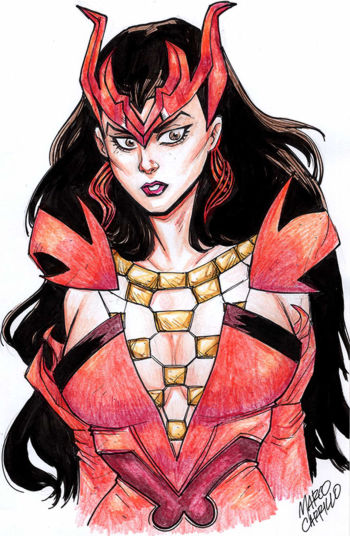 Image of Scarlett Witch color pencil bust illustration