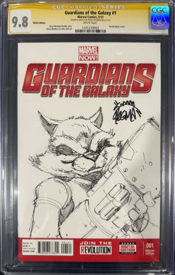 Image of GUARDIANS OF THE GALAXY #1 CGC 9.8 RYAN STEGMAN ROCKET ORIGINAL ART SKETCH