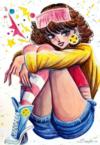 Image of Jubilee Pin Up Art 9"12 watercolor by Lu Cardoso