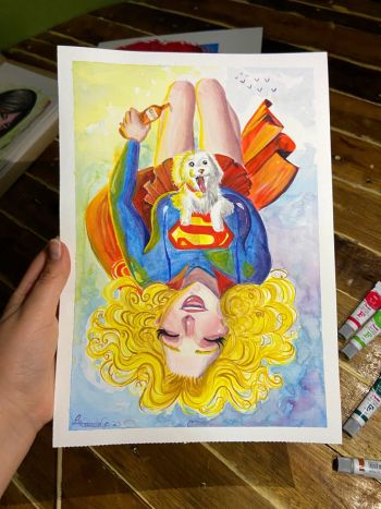 Image of Drunk Supergirl 9"12 by Lu Cardoso