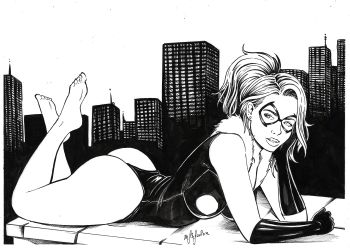 Image of Black Cat (09"x12") original comic art by Junior Staiger (2025) * TramaStudio
