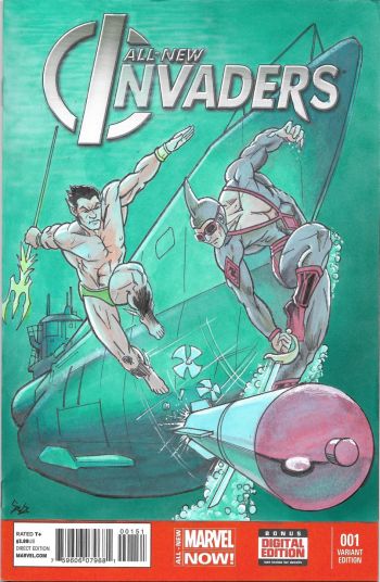 Image of Namor and the Fin vs U-boat sketch cover by Jason Spyda Adams