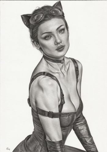 Image of Catwoman Portrait Illustration 9x12