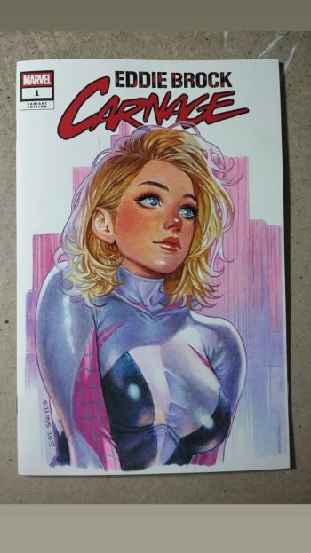 Image of Spider-Gwen Eddie Brock Carnage Sketch Cover by Edi Santos art with colored pencils and markers