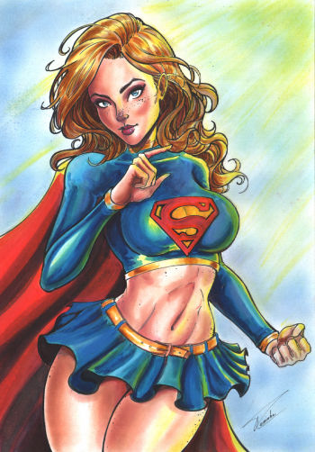 Image of Supergirl orignal hand colered Pin Up art by Thiago Caminha