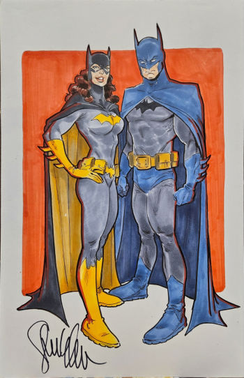Image of Batgirl and Batman Original Art by Steven E. Gordon