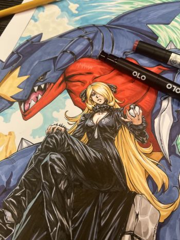 Image of Cynthia and Garchomp Marker Illustration