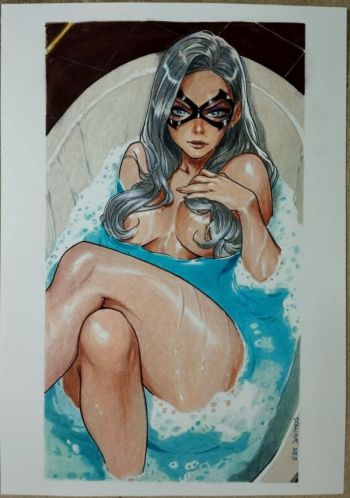 Image of Black Cat art (9"x12") art on canson 180