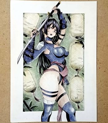 Image of Psylocke in 9x12, made only by ballpoint pens