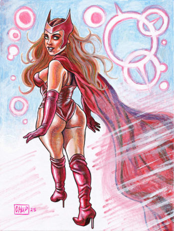 Image of Scarlet Witch Colored Acrylic & Pencil Illustration