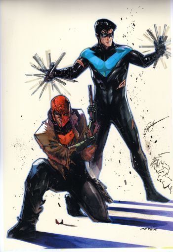 Image of NIGHTWING & RED HOOD PRINT RARE REMARQUE SIGNED PETER NGUYEN