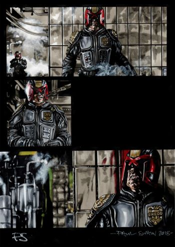 Image of DREDD (as in the 2012 movie) Original art by PAUL SWAIN