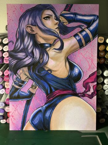 Image of Psylocke X-men Marvel A4 Original Art - Arttrober 2024