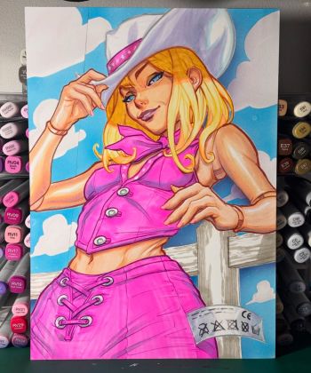 Image of Fanart Cowgirl Barbie A4 Original Art - Arttrober 2025
