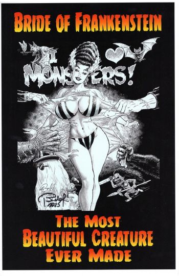 Image of BRIDE OF FRANKENSTEIN COLOR PRINT SIGNED BUDD ROOT