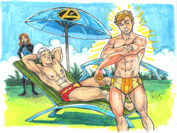 Image of Lightning Lord soaking in some solar rays provided by Sun Boy poolside under the influence of Saturn Queen by Joe Phillips-dfe3bc17