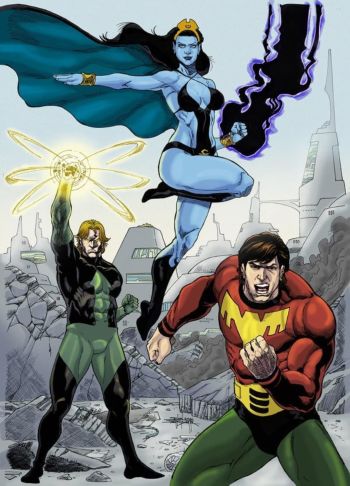 Image of Element Lad, Shadow Lass and Ultra Boy from the Legion of Super-Heroes by Jean Sinclair