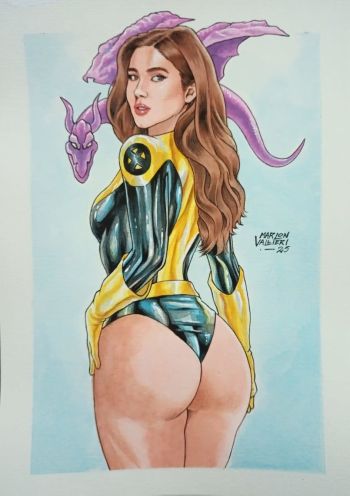 Image of Kitty Pryde and Lockheed Pin Up