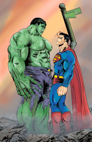 Image of Hulk vs Superman Standoff