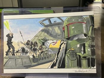 Image of Boba Fett and Luke Skywalker Star Wars Illustration Topps Artist Ben AbuSaada