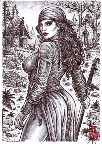 Image of KRISS OF VALNOR. Thorgal / Bazal. 8,3x11,7 in. Ballpoint.