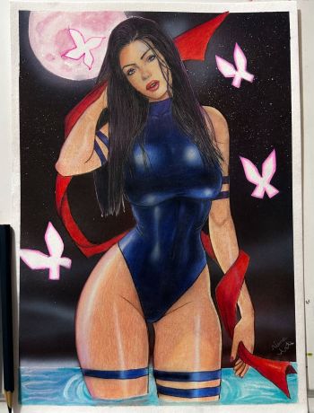 Image of Psylocke Colored Pencil Illustration