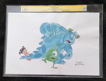 Image of 13x19 Sully Mike and Boo Sketch by Floyd Norman CGC Verified 