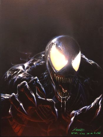 Image of Venom lethal protector recreate on Black paper 11x17 by Manu Silva 