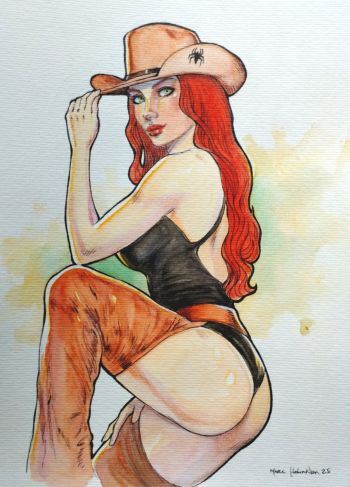 Image of Mary Jane Cowgirl (Spider Man) Pin-Up Illustration (9X12)