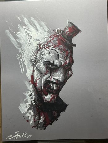 Image of Terrifier Art the Clown Acrylic Painting A4 by Johnny Desjardins 