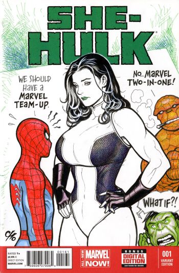 Image of She-Hulk and Spider-Man Team Up sketch cover by Frank Cho