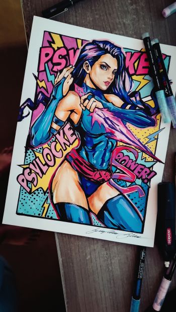 Image of Psylocke  - Pinup art  by Guilherme Silva - 9" x 12"