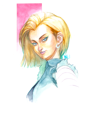 Image of Android 18 - 9x12 Original Art by Ben Harvey