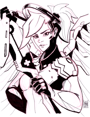 Image of Mercy from Overwatch Original Art by Matthew Sutton 9x12