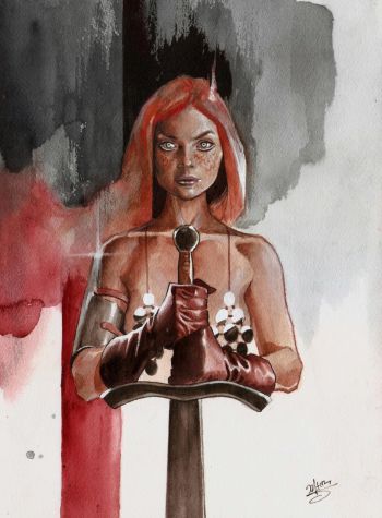Image of red sonja watercolor original art by jefter