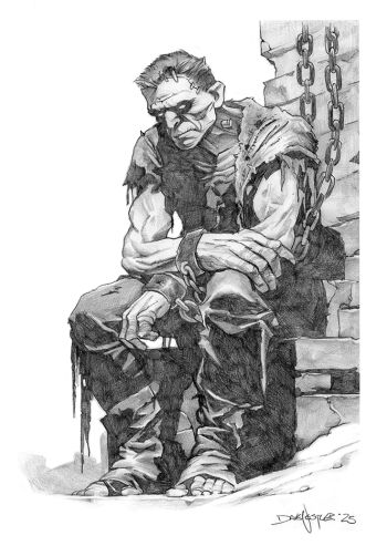 Image of "Franky in chains", original 9x12" pencil sketch from Dave Nestler
