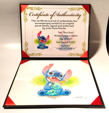 Image of "Best Buds", original colored pencil sketch from Disney artist Dave Nestler