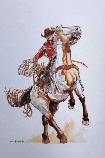 Image of Cowboy on Horseback Illustration 11x17