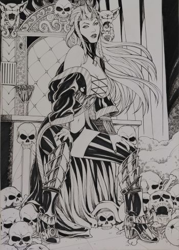Image of Queen on Skull Throne Original Art, 11" X 17"
