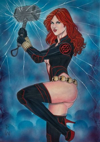 Image of Black Widow with Mjolnir Pin Up,11"X17"